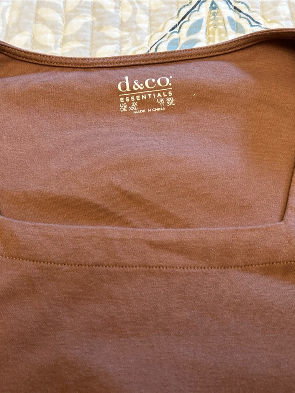 d&co Essentials Brown Square Neck Top 2X
